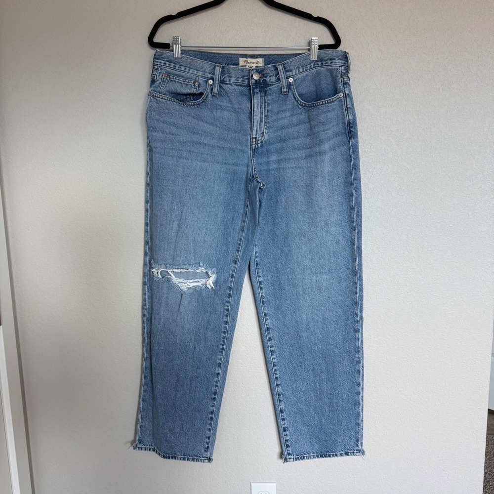Madewell Low-Rise Baggy Straight Jeans Distressed Blue Size 31 Denim Organic